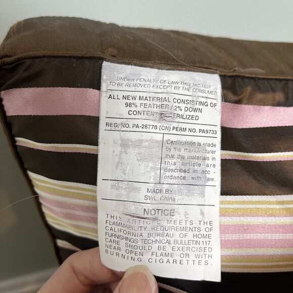 2 100% Silk Striped Throw Pillows Cushions Feather & Down Inserts 18x18 NWT Read - Picture 7 of 14